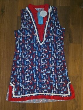 escapada Red and Navy Printed V-Neck Tunic